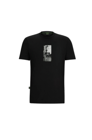 Camiseta Negra BOSS para hombre con estampado urbano en tela turca